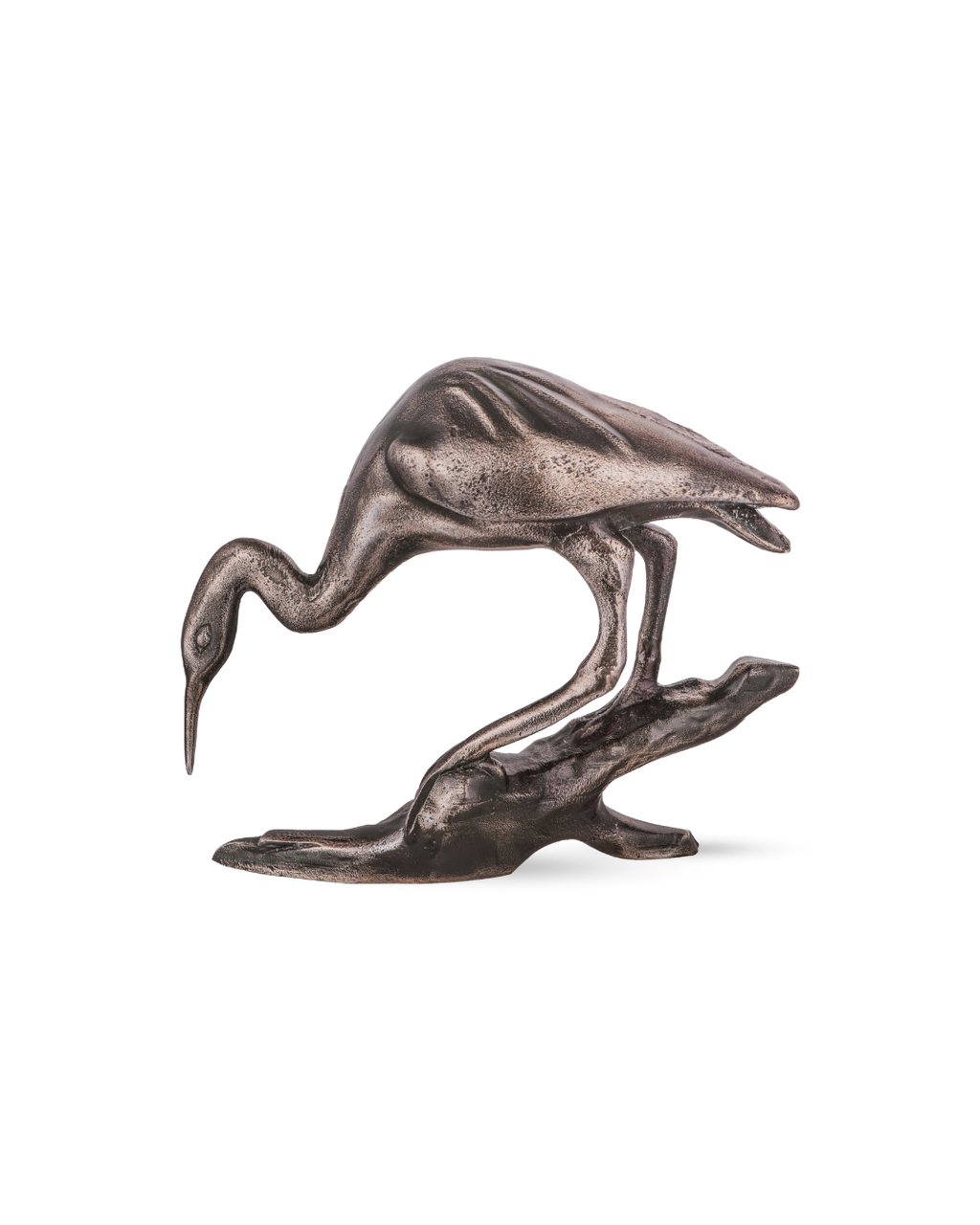 Handcrafted Vintage-Copper-Finish Heron Sculpture on Branch Base