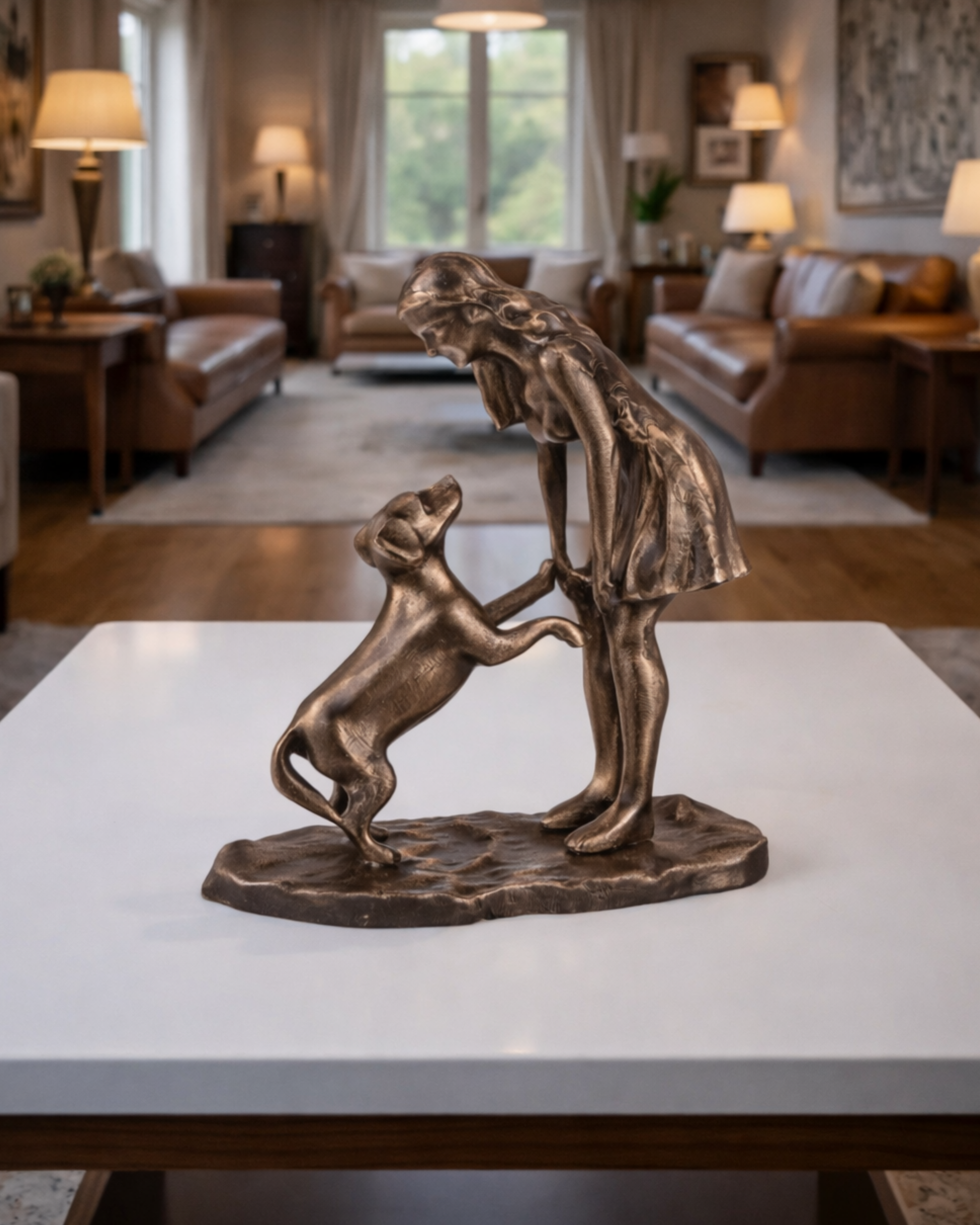 Handcrafted Lady with the Noble Companion Sculpture