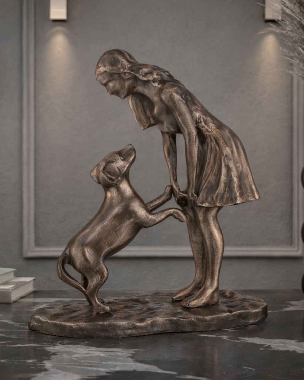 Handcrafted Lady with the Noble Companion Sculpture