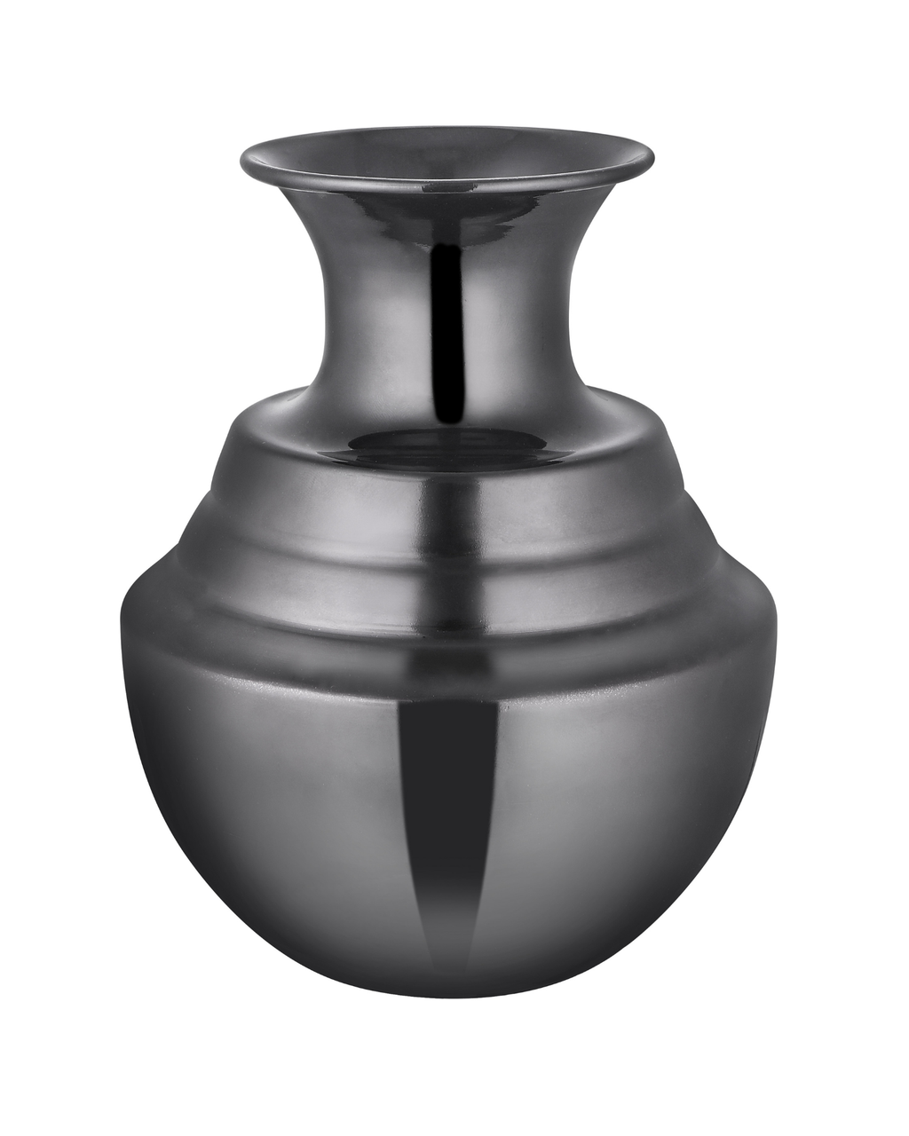 Stepped Neck Glossy Metallic Black Vase