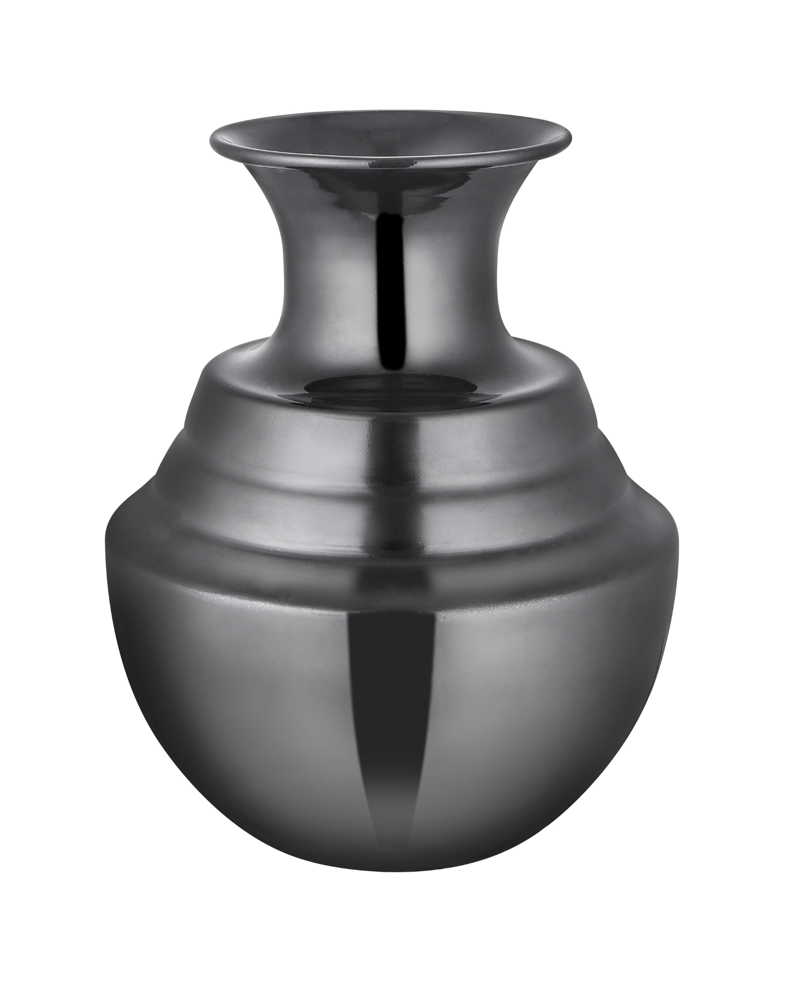 Stepped Neck Glossy Metallic Black Vase