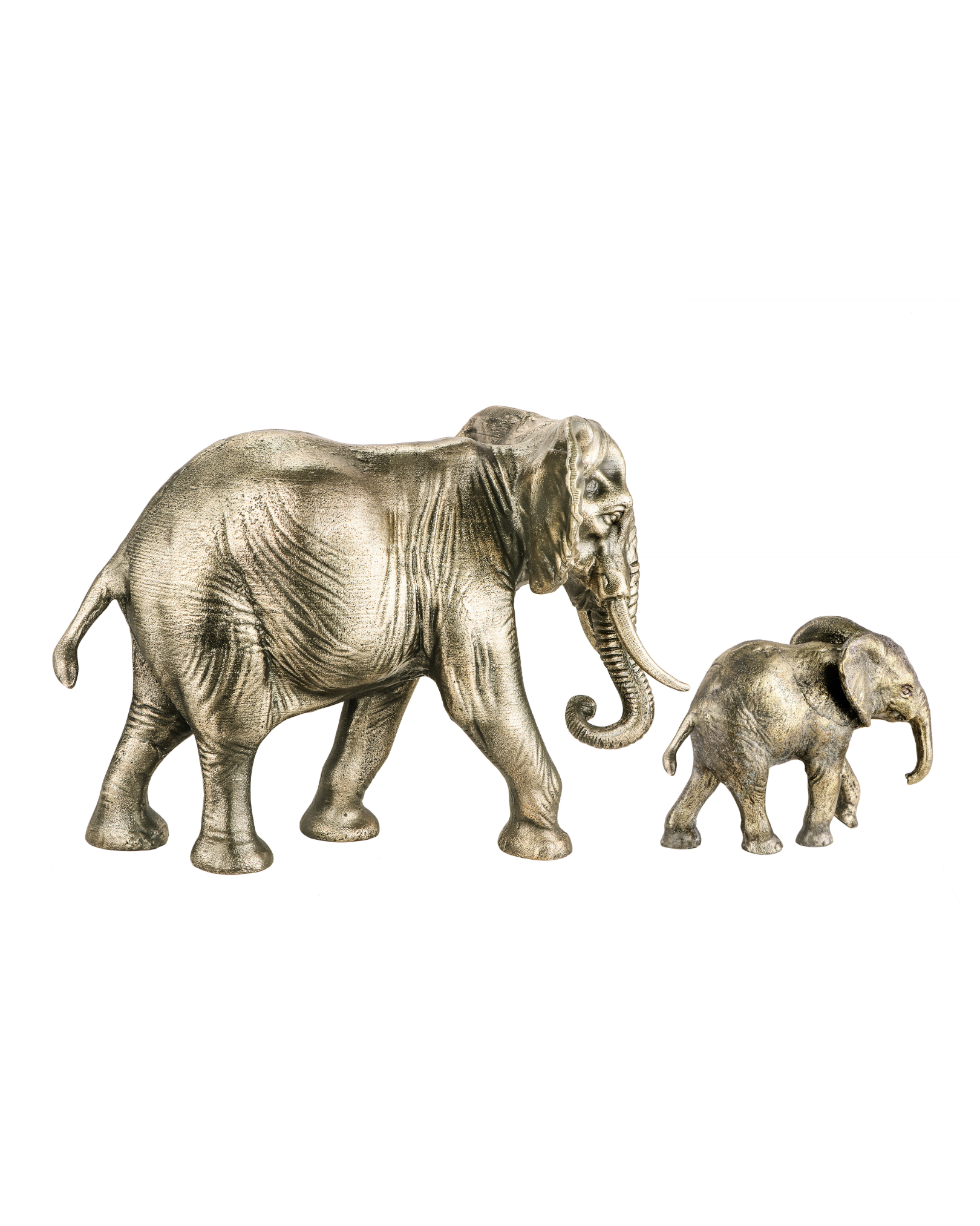 Handcrafted Vintage Gold Mother & Baby Elephant Sculptures