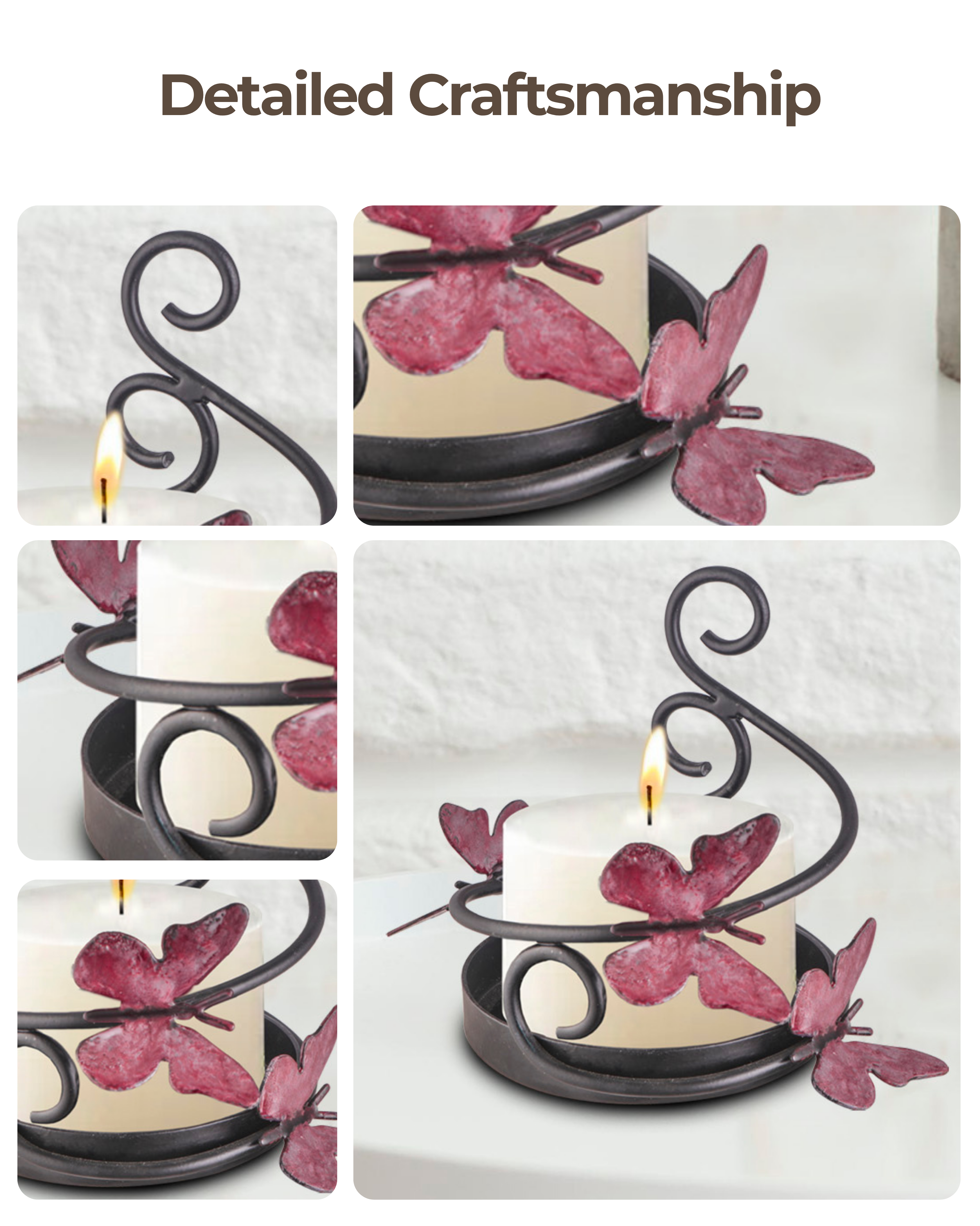 Taakshva Handcrafted Butterfly Candle Holder black matte finish