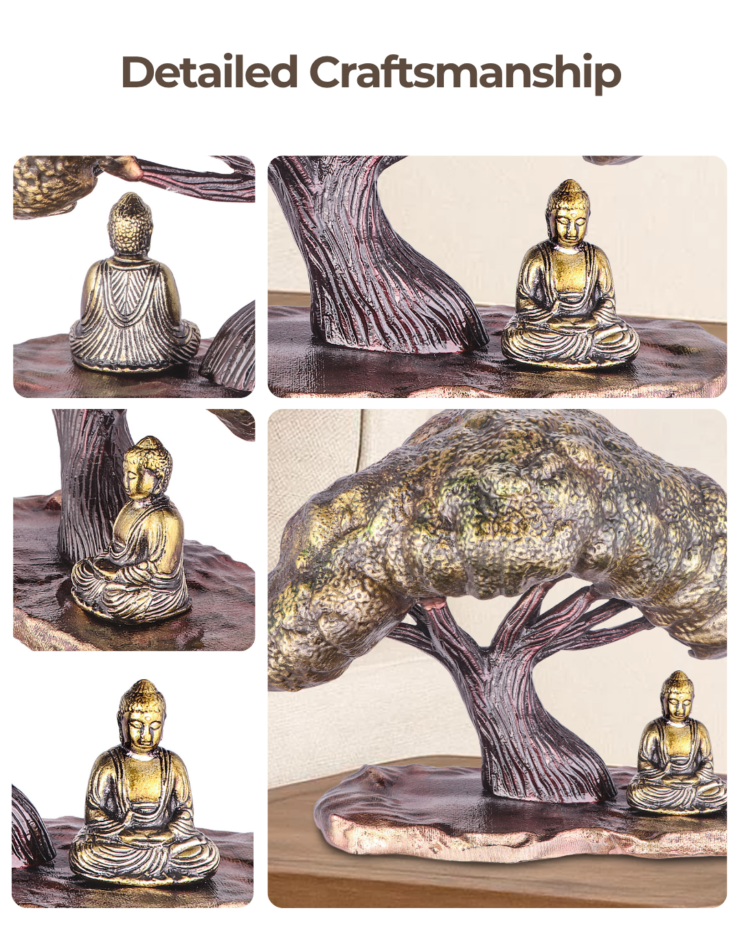 Taakshva Bodhi Vraksh Handcrafted Buddha Sculpture Vintage Metallic Finish