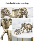 Handcrafted Vintage Gold Mother & Baby Elephant Sculptures