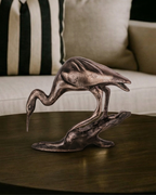 Handcrafted Vintage-Copper-Finish Heron Sculpture on Branch Base