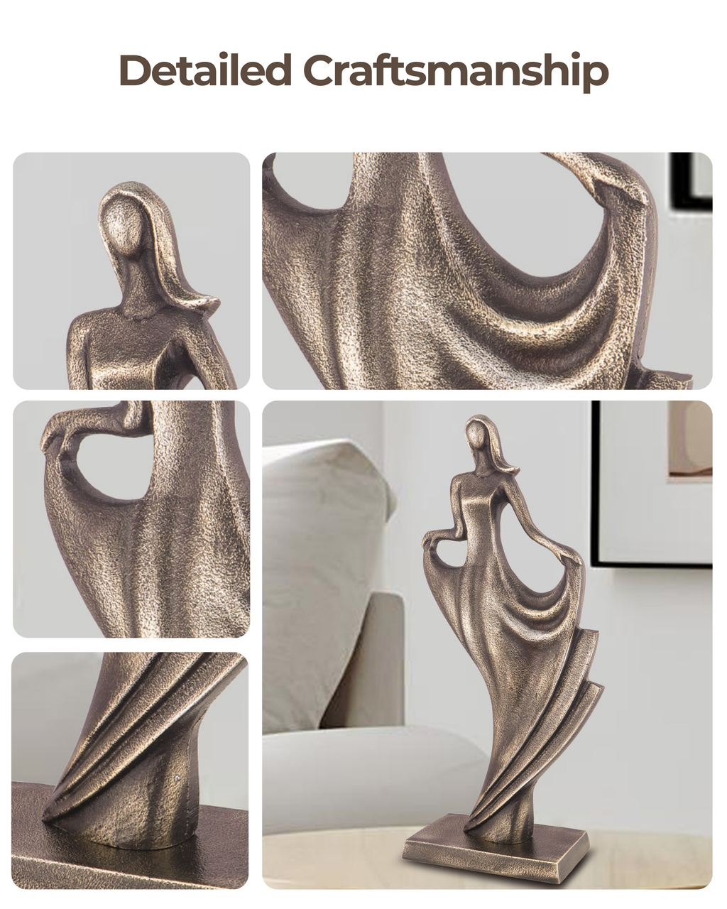Handcrafted Vintage Copper Flowing Dress Lady Sculpture with Classic Base