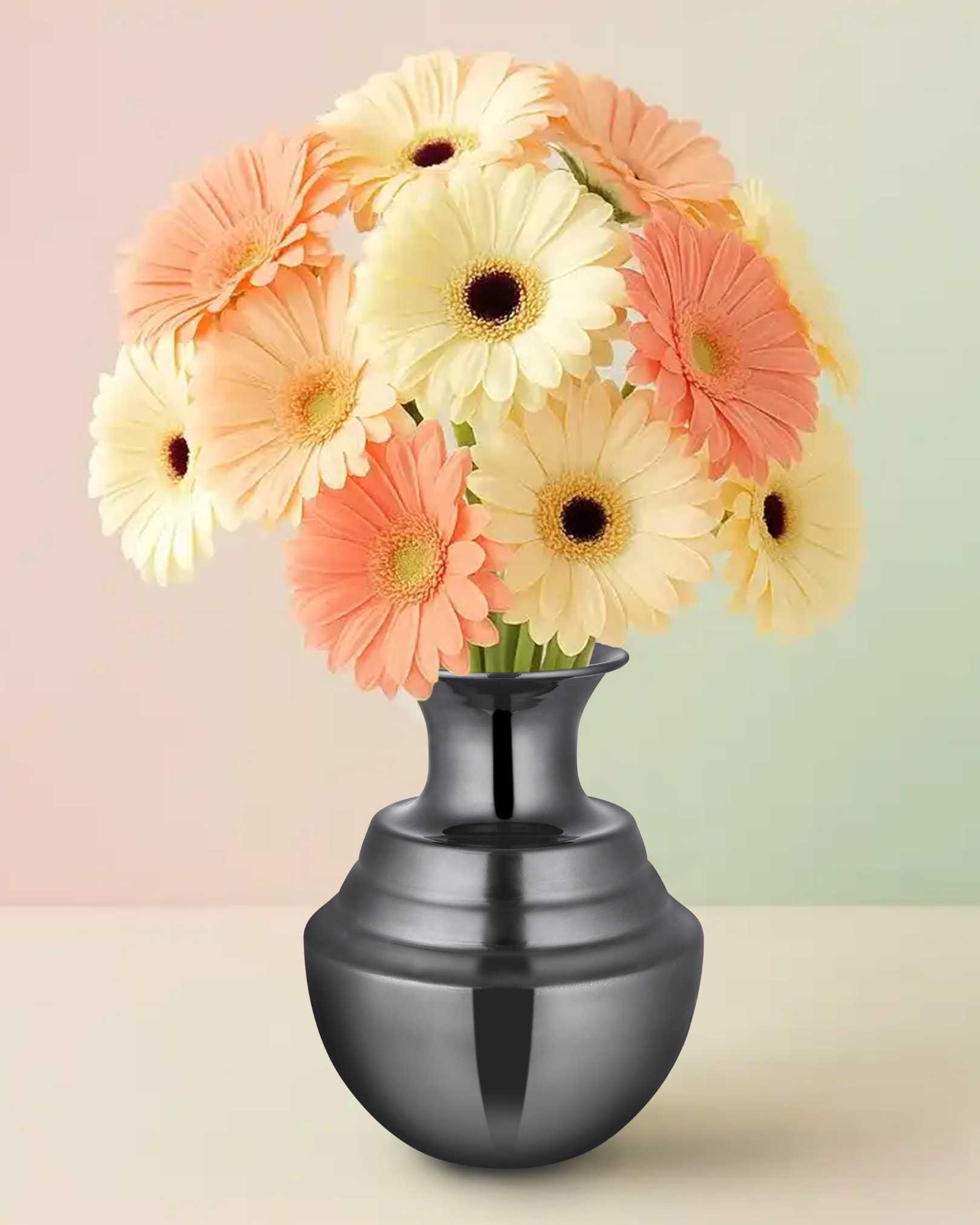 Stepped Neck Glossy Metallic Black Vase