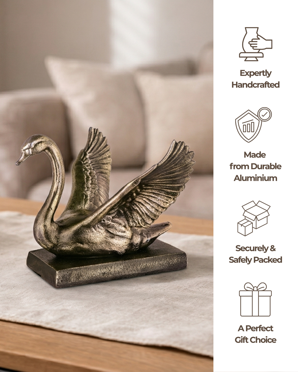 Handcrafted Artistic Swan Sculpture with Vintage Finish