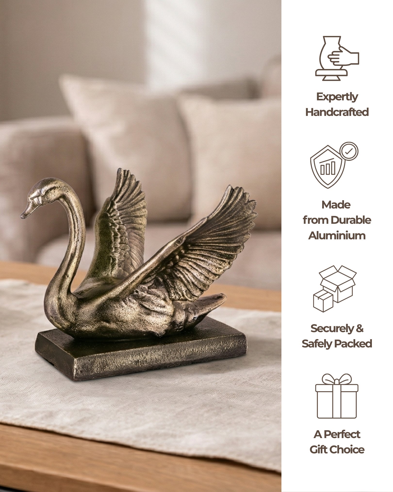 Handcrafted Artistic Swan Sculpture with Vintage Finish