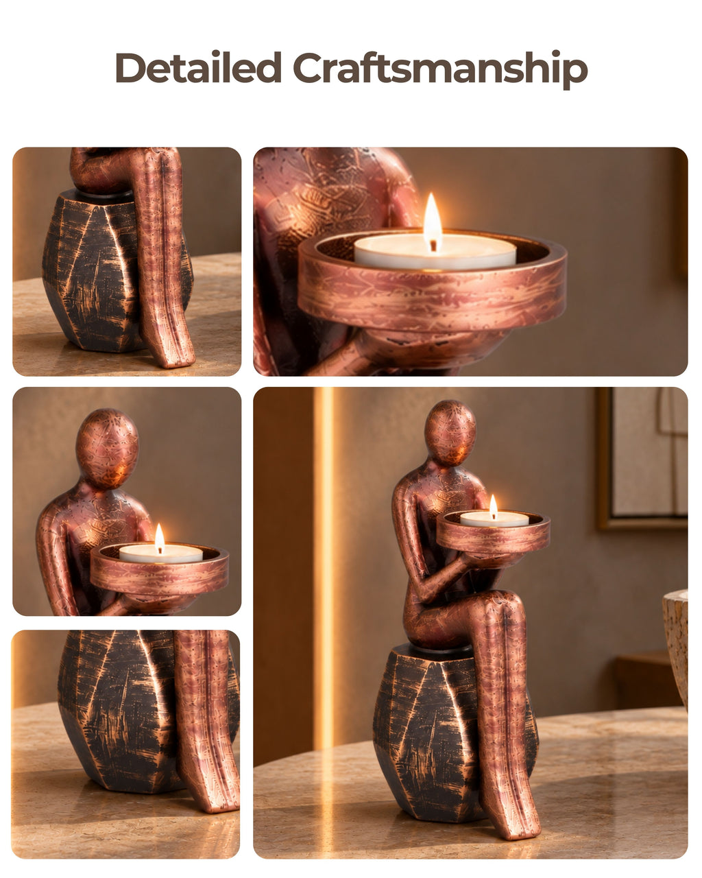 Taakshva Handcrafted Vintage Finish Abstract Human Candle Holder Sculpture