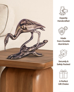 Handcrafted Vintage-Copper-Finish Heron Sculpture on Branch Base