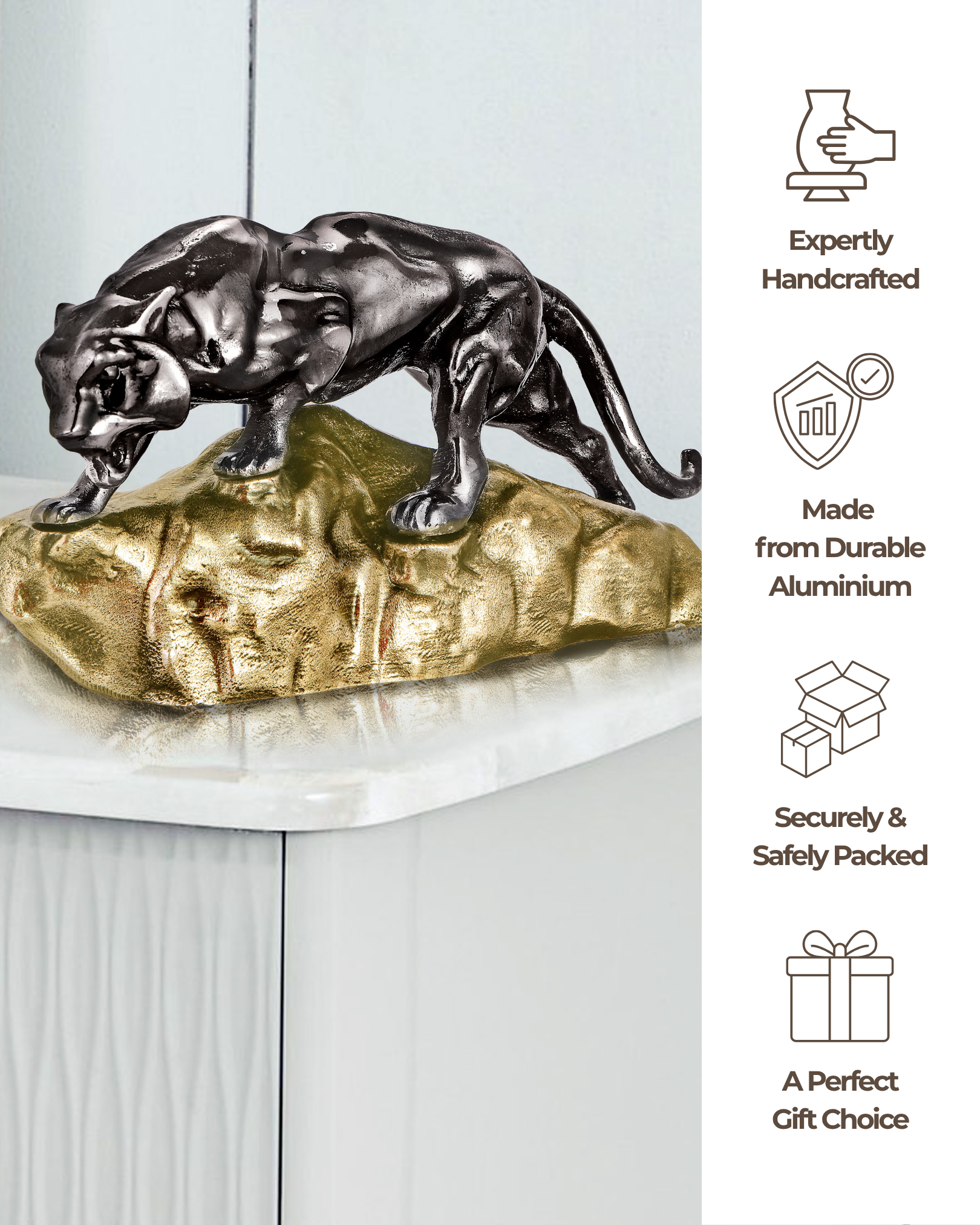 Handcrafted Royal Tiger Showpiece with Antique Base