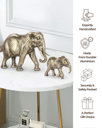 Handcrafted Vintage Gold Mother & Baby Elephant Sculptures