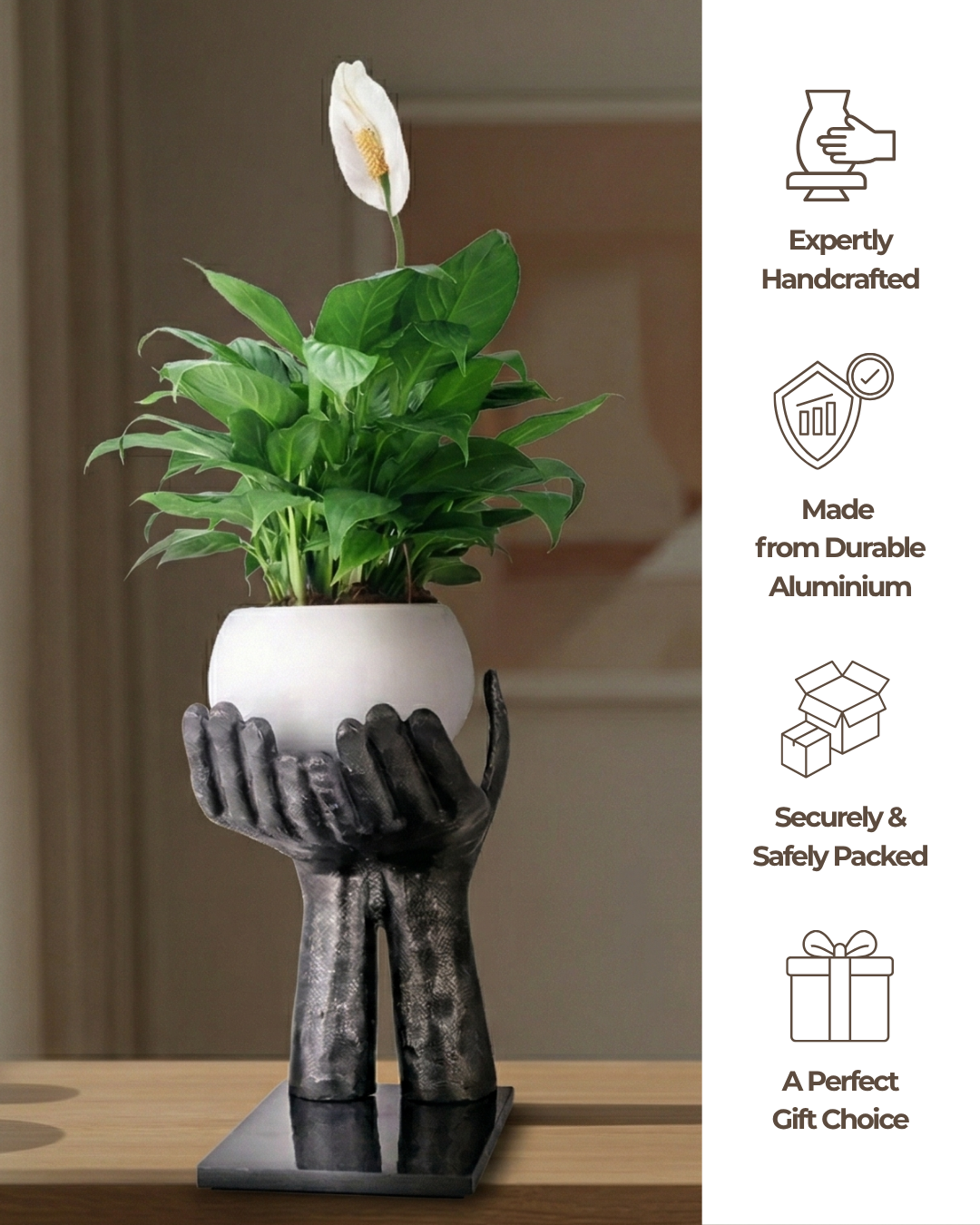 Handcrafted Open Palm Hand Silhouette with Granite Base