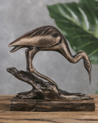 Handcrafted Vintage-Copper-Finish Heron Sculpture on Branch Base