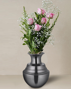 Stepped Neck Glossy Metallic Black Vase