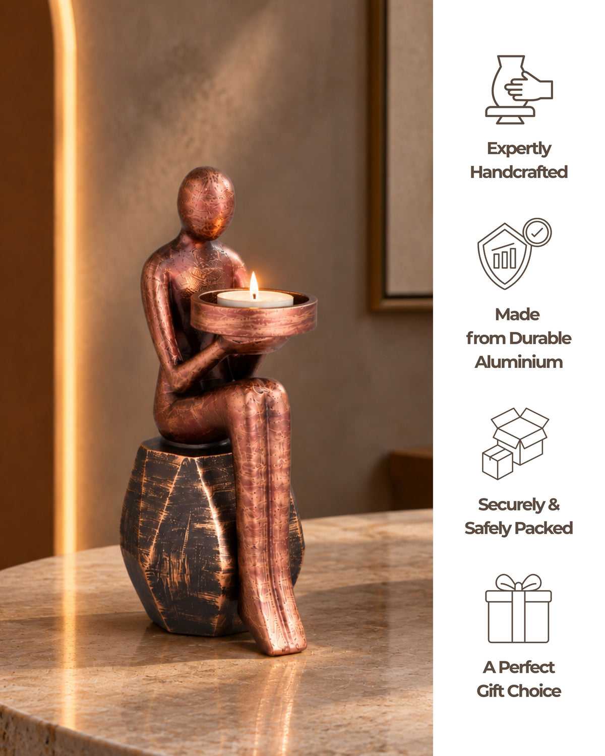 Taakshva Handcrafted Vintage Finish Abstract Human Candle Holder Sculpture