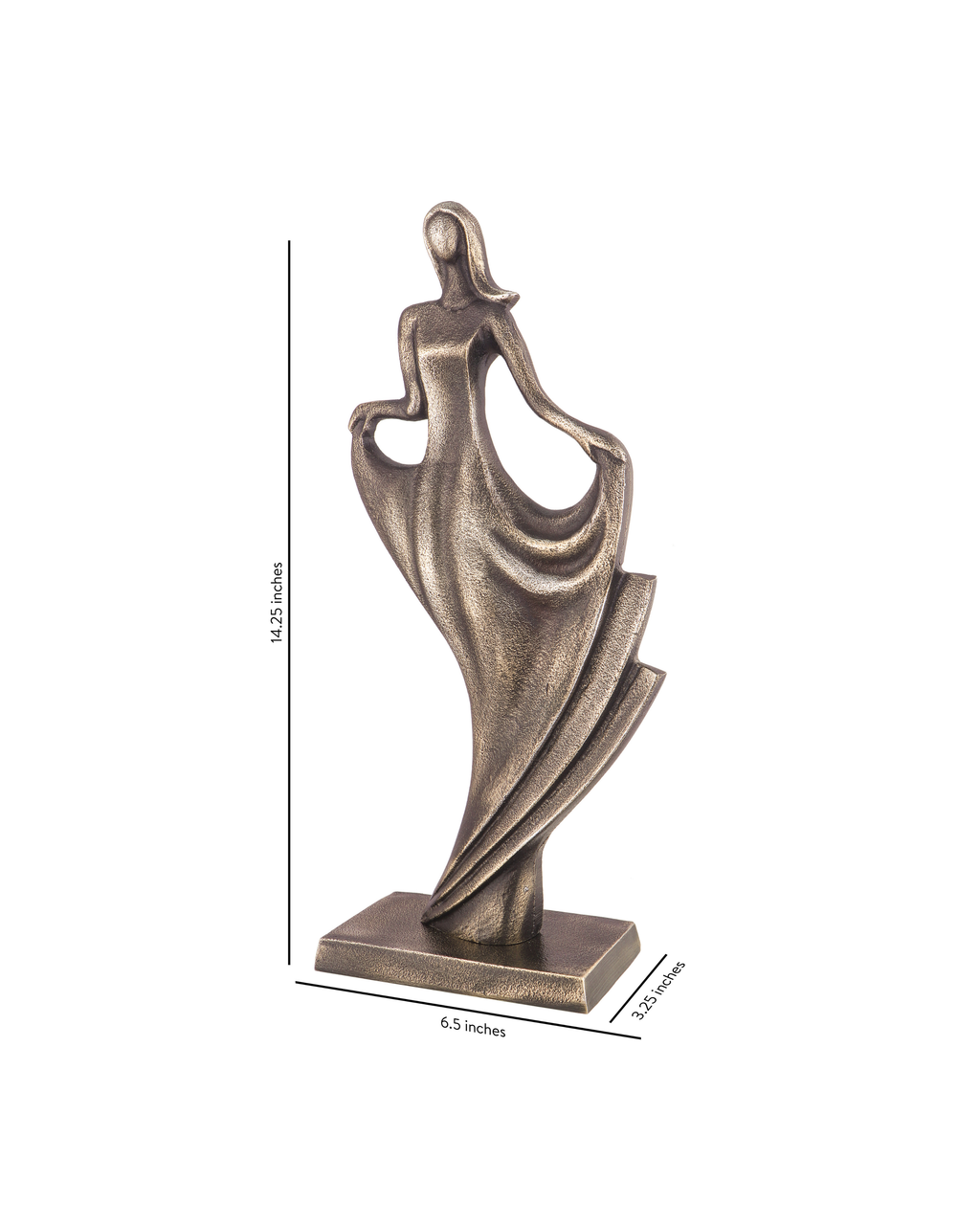 Handcrafted Vintage Copper Flowing Dress Lady Sculpture with Classic Base
