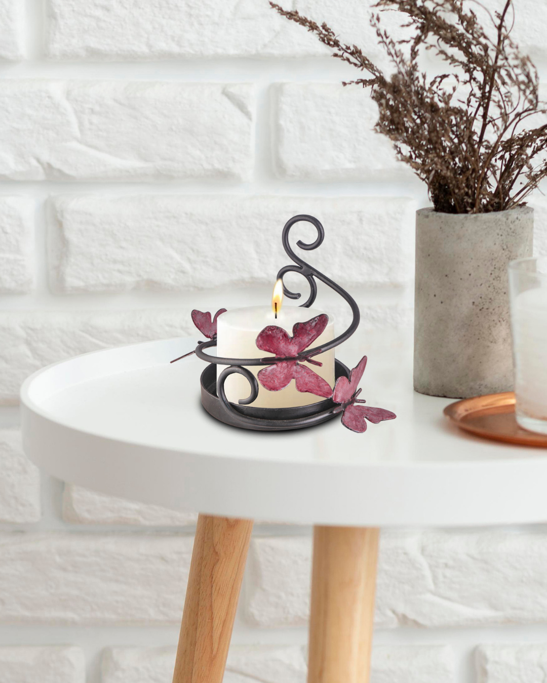 Taakshva Handcrafted Butterfly Candle Holder black matte finish