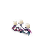 Taakshva Handcrafted Triple Floral Candle Holder Black Matte Finish