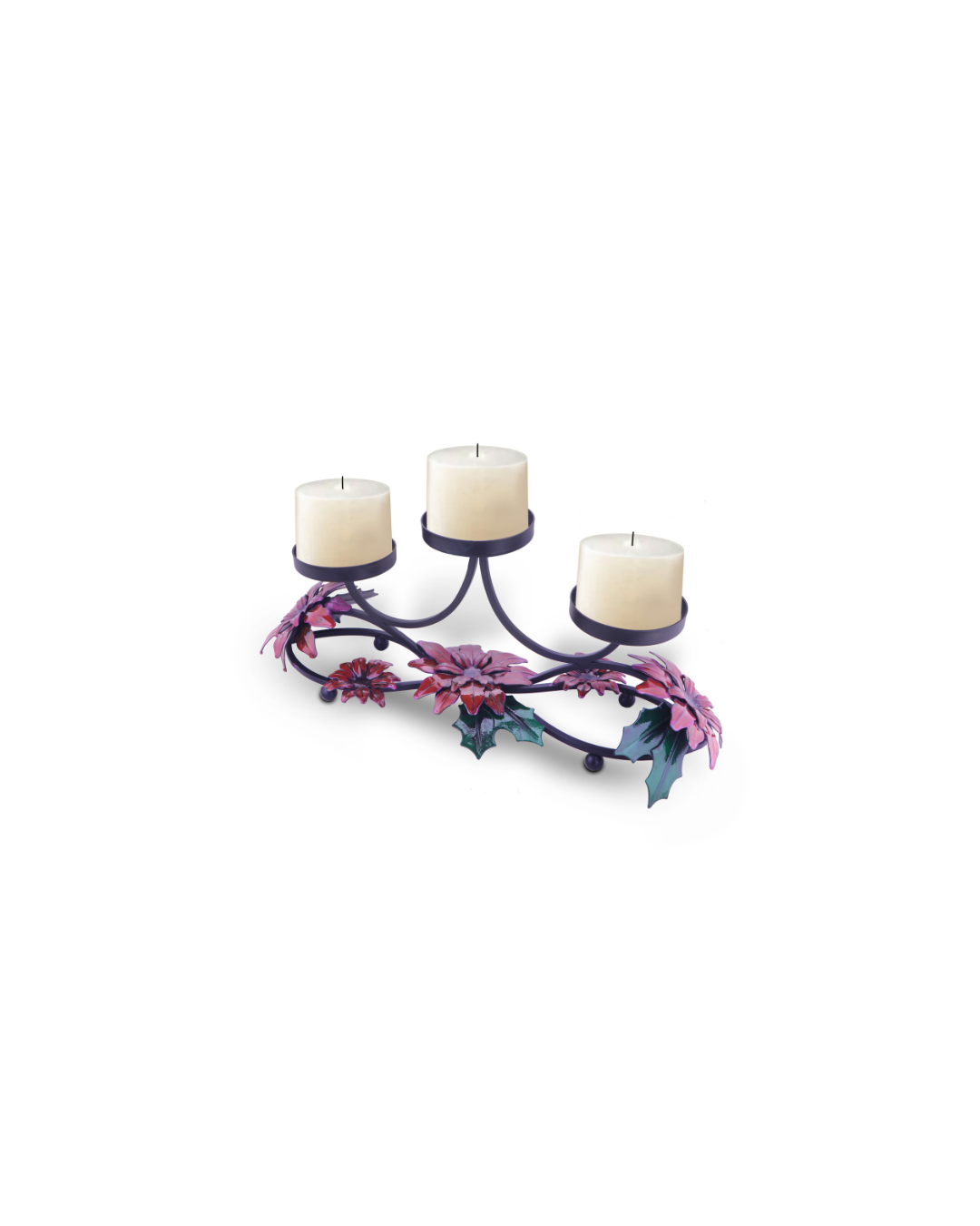 Taakshva Handcrafted Triple Floral Candle Holder Black Matte Finish