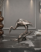 Handcrafted Vintage-Copper-Finish Heron Sculpture on Branch Base