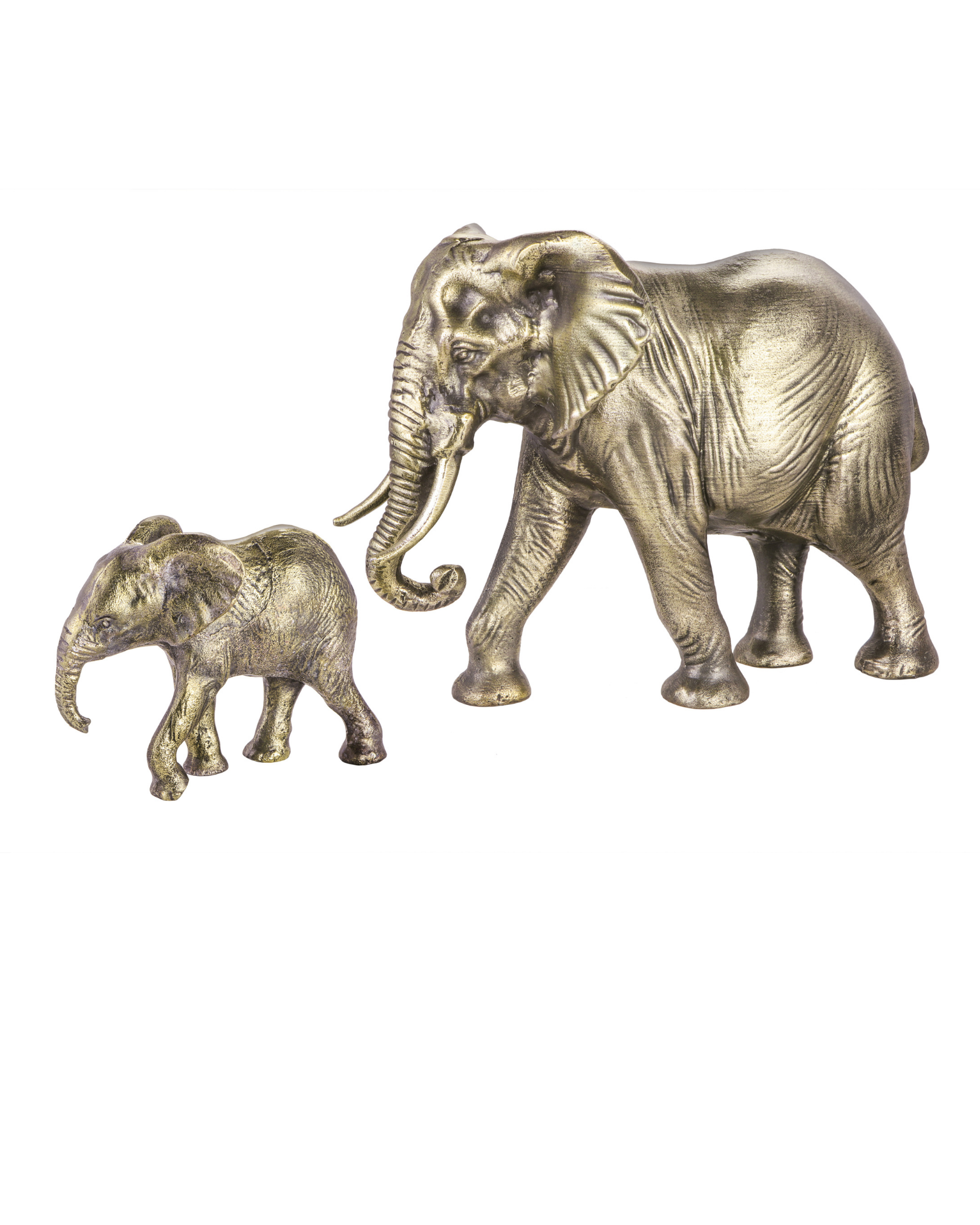 Handcrafted Vintage Gold Mother & Baby Elephant Sculptures