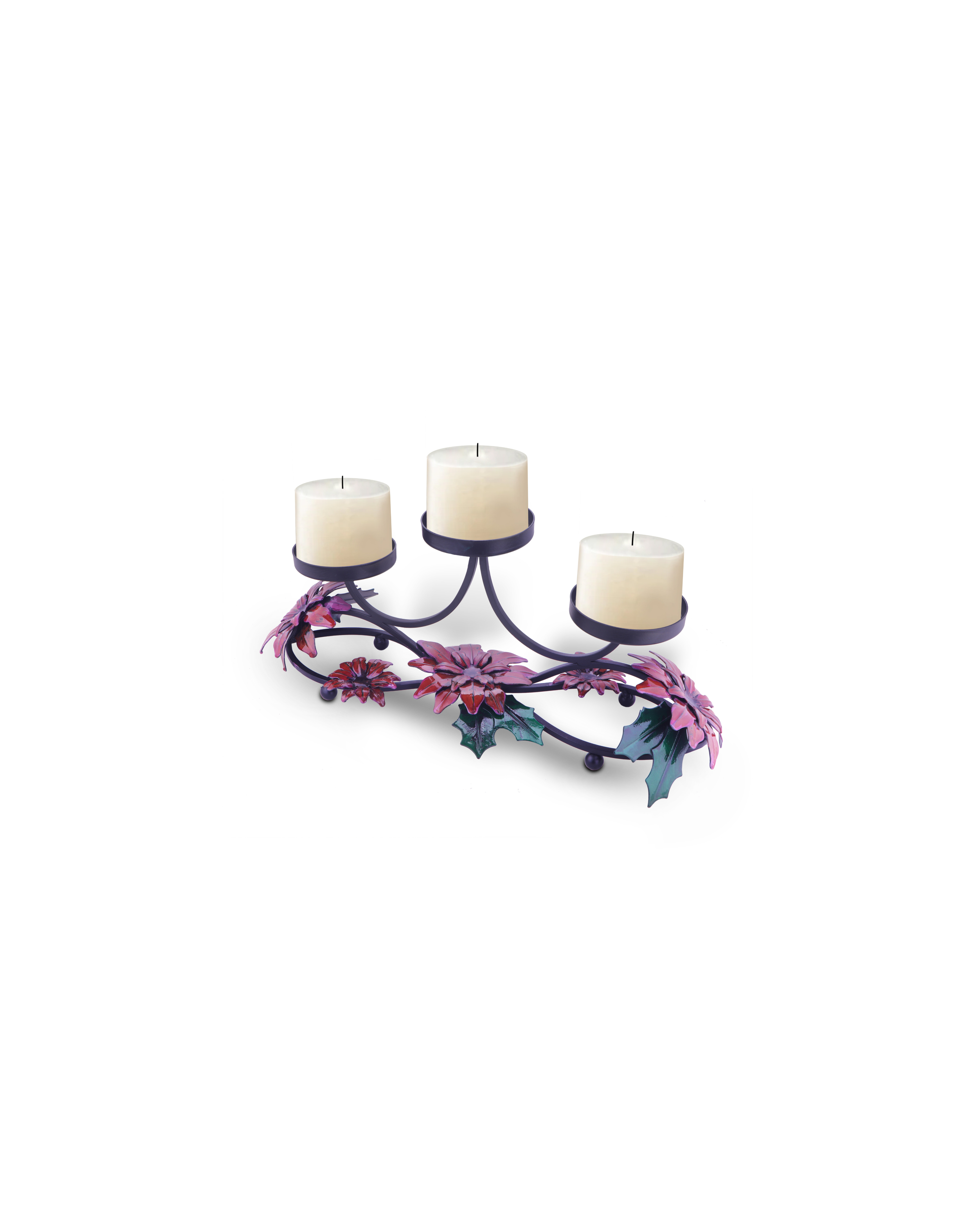 Taakshva Handcrafted Triple Floral Candle Holder Black Matte Finish