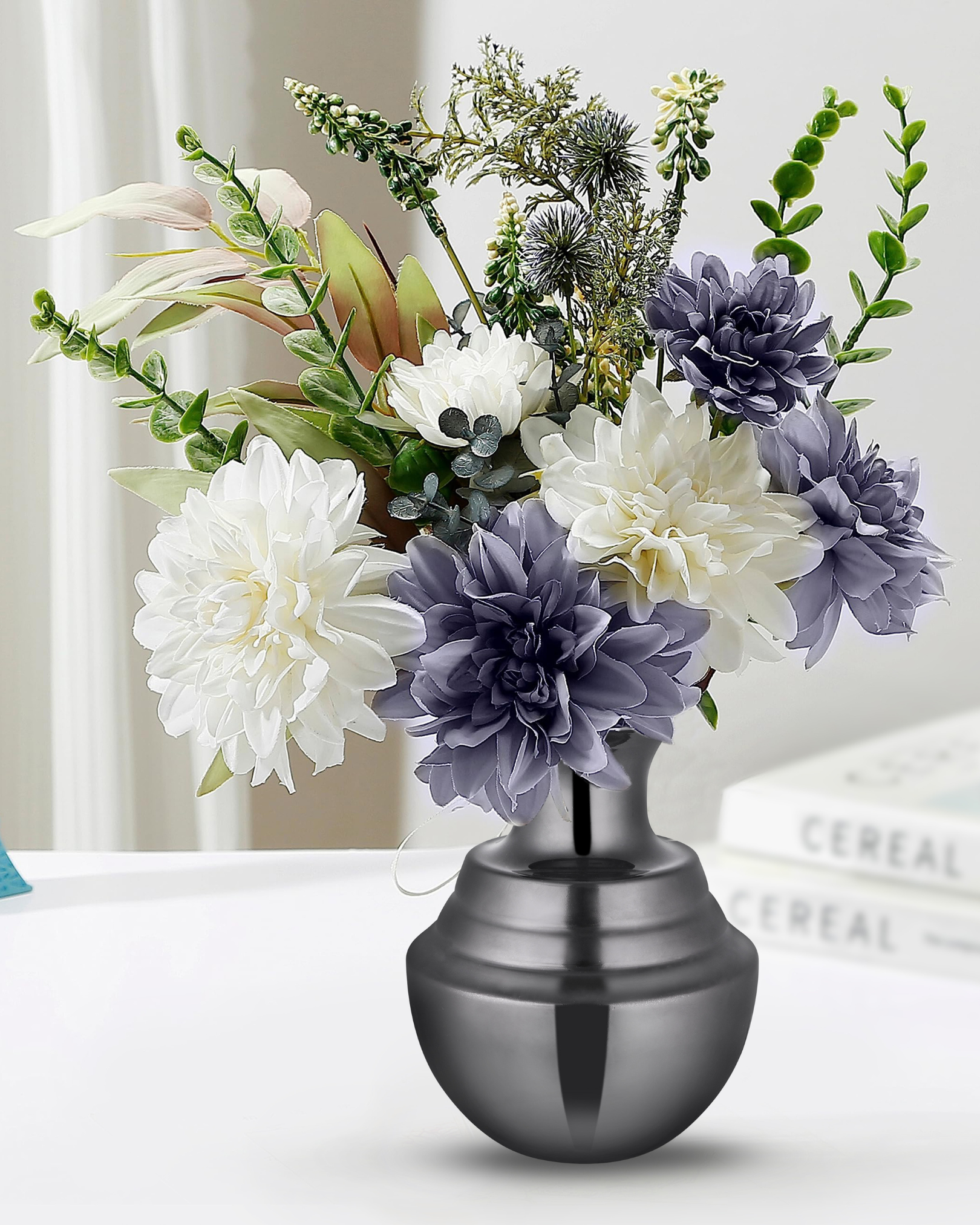Stepped Neck Glossy Metallic Black Vase