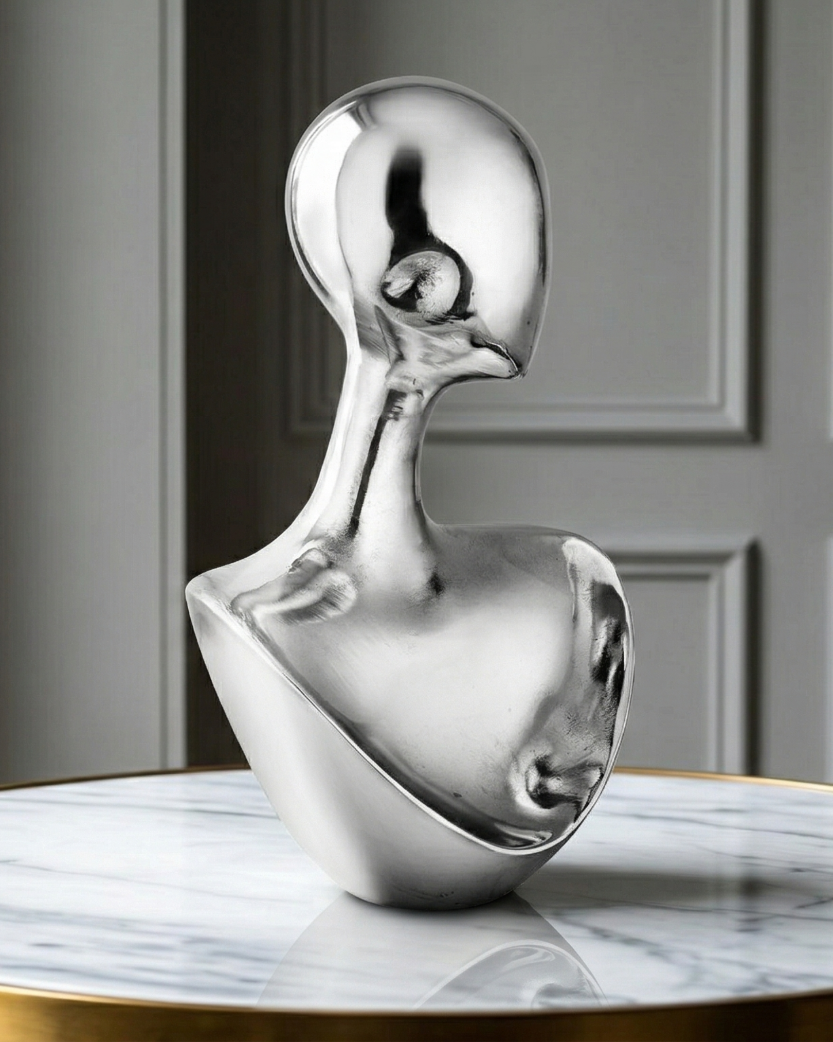 Handcrafted Sleek Minimalist Chrome Reflection lady Bust
