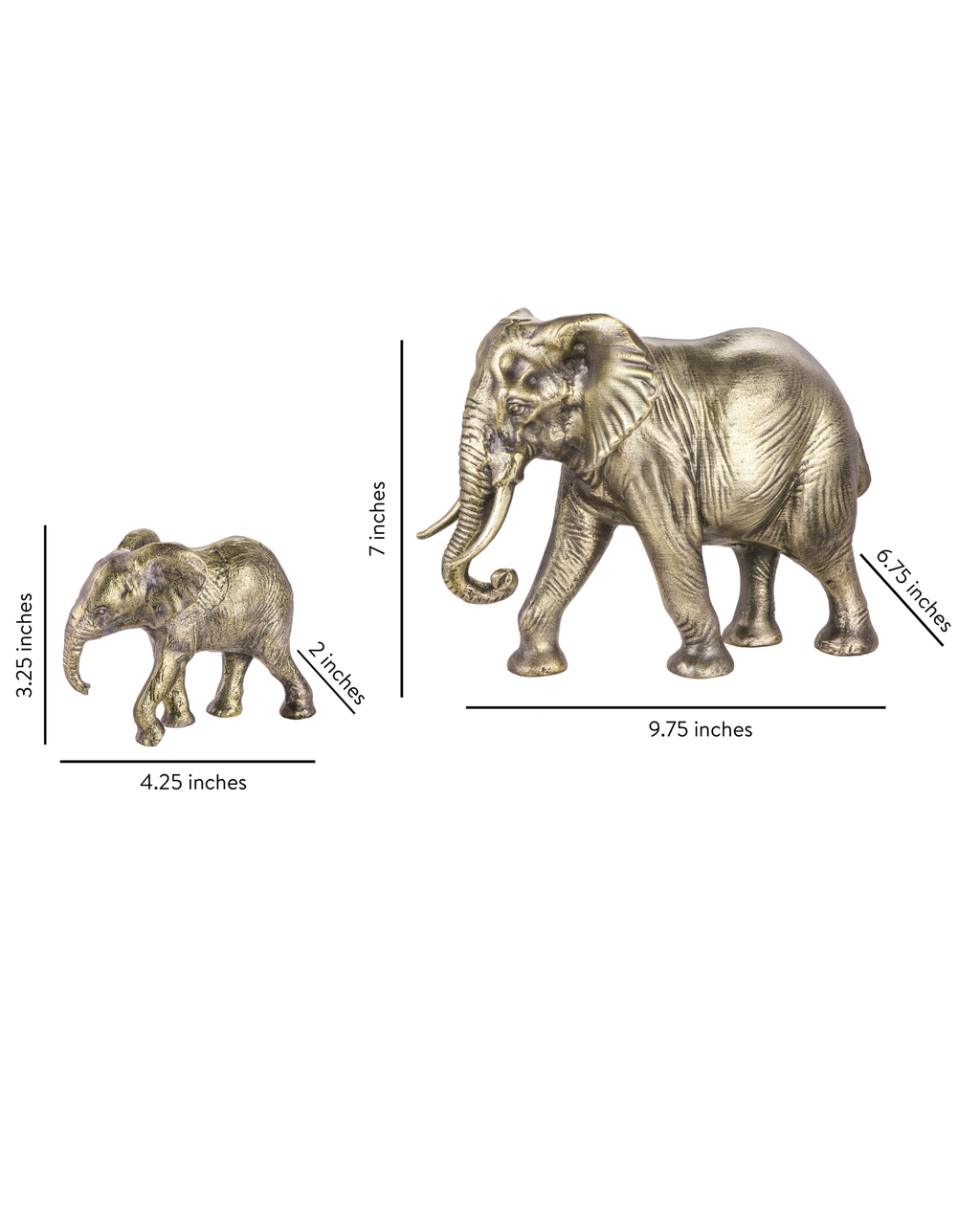 Handcrafted Vintage Gold Mother & Baby Elephant Sculptures
