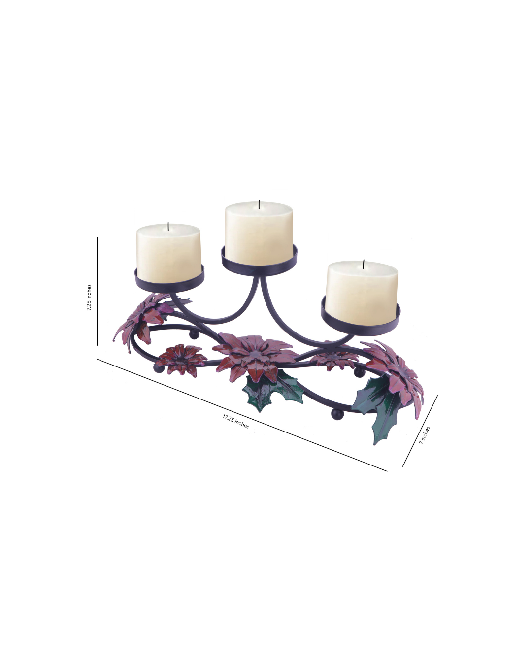 Taakshva Handcrafted Triple Floral Candle Holder Black Matte Finish