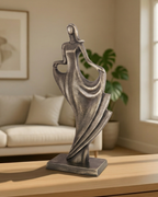 Handcrafted Vintage Copper Flowing Dress Lady Sculpture with Classic Base