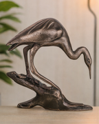 Handcrafted Vintage-Copper-Finish Heron Sculpture on Branch Base