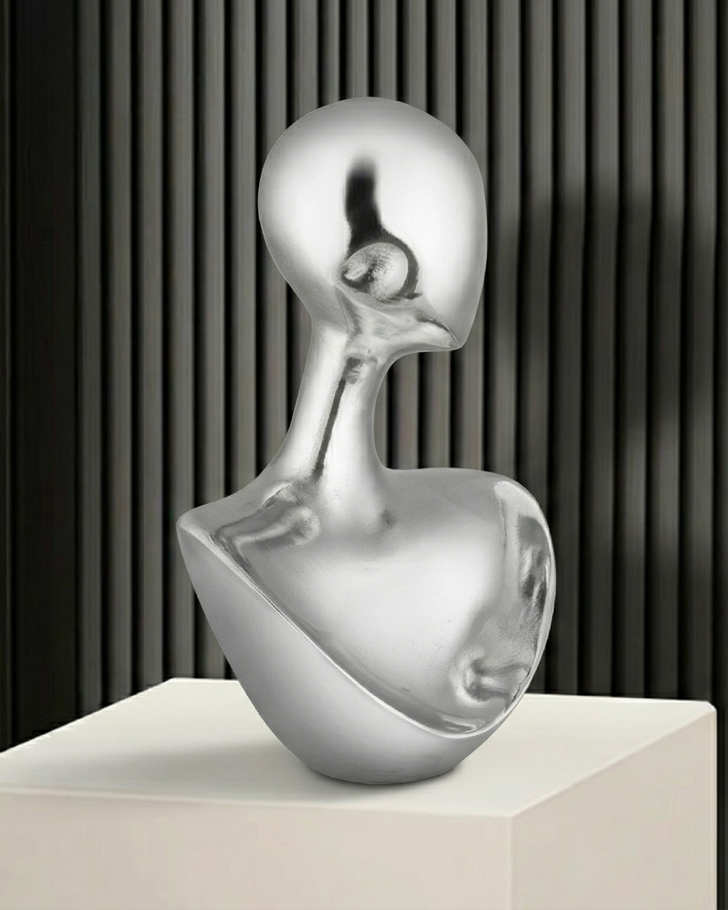 Handcrafted Sleek Minimalist Chrome Reflection lady Bust