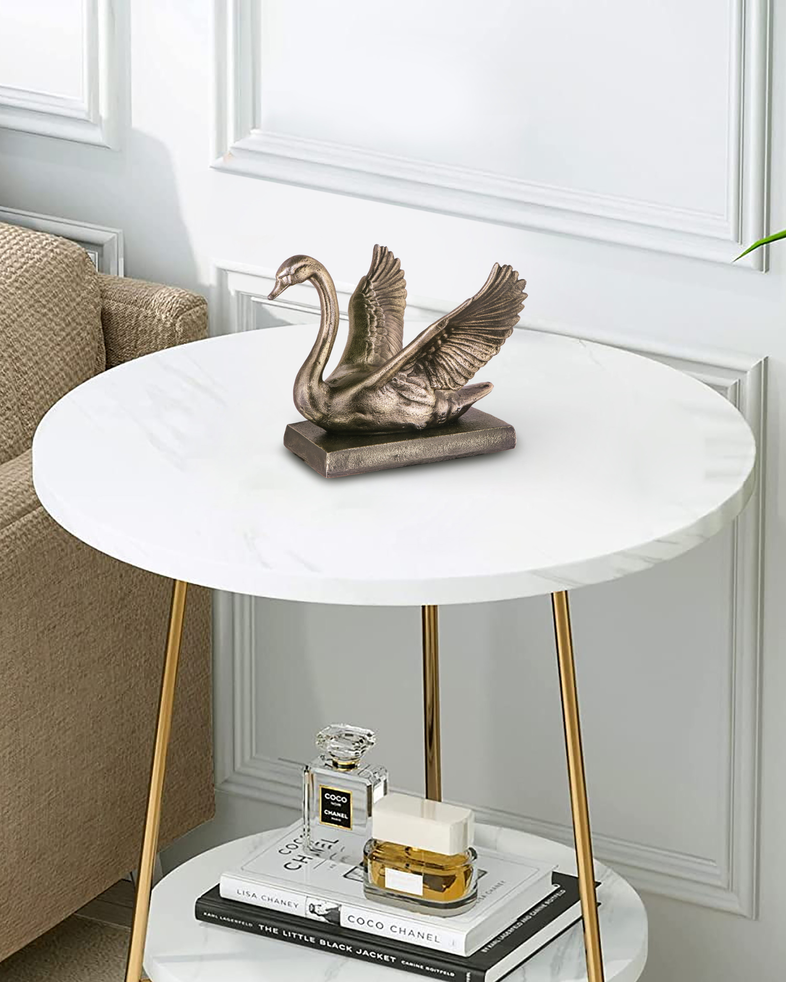 Handcrafted Artistic Swan Sculpture with Vintage Finish