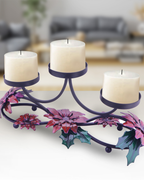 Taakshva Handcrafted Triple Floral Candle Holder Black Matte Finish