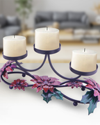 Taakshva Handcrafted Triple Floral Candle Holder Black Matte Finish