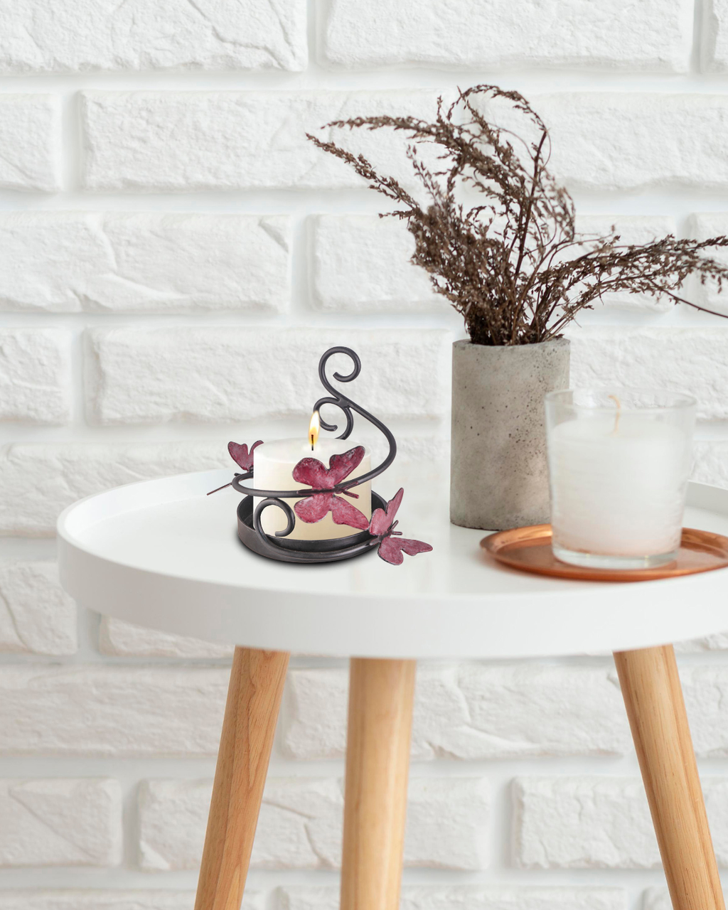 Taakshva Handcrafted Butterfly Candle Holder black matte finish
