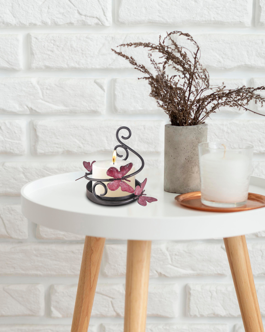 Taakshva Handcrafted Butterfly Candle Holder black matte finish