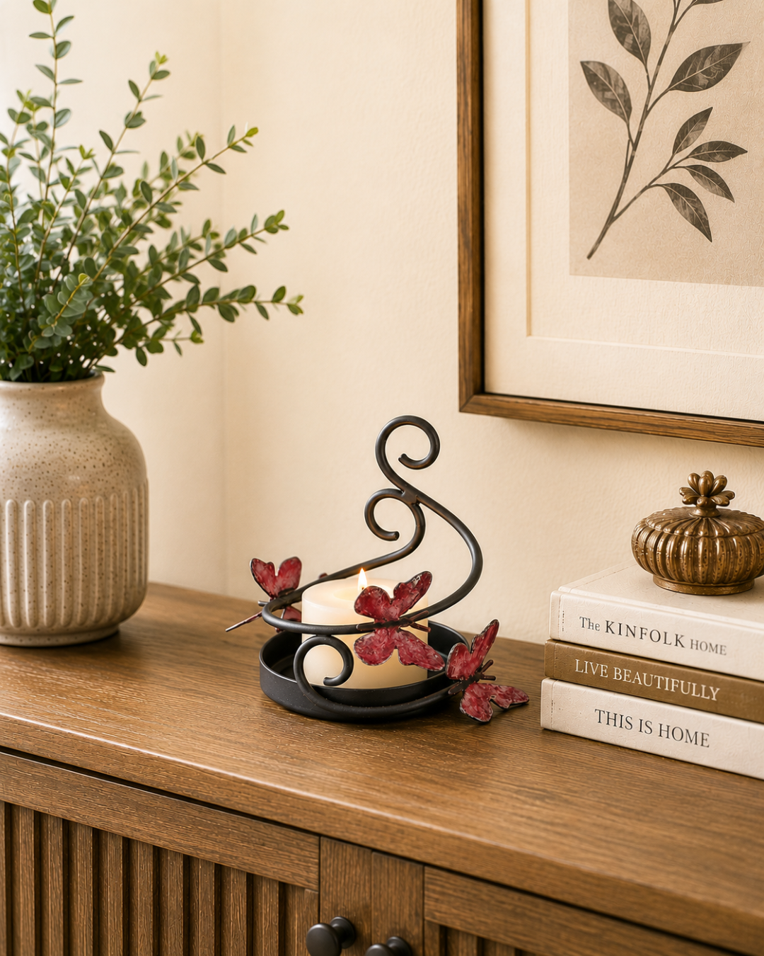 Taakshva Handcrafted Butterfly Candle Holder black matte finish