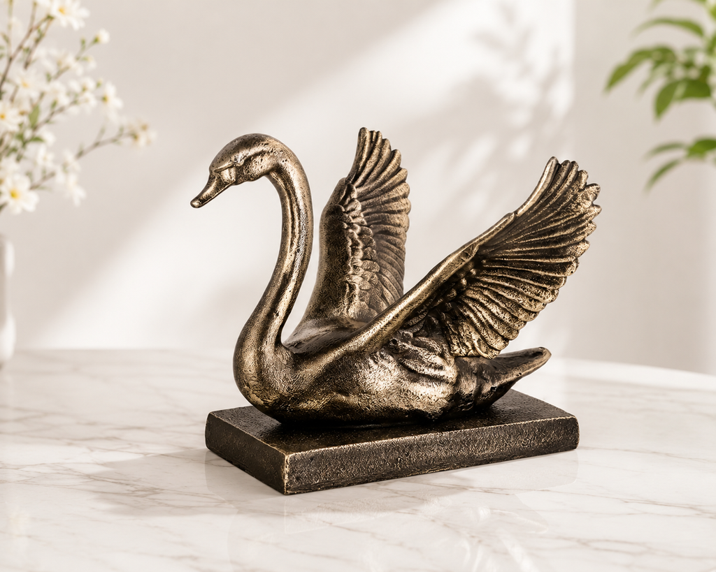 Handcrafted Artistic Swan Sculpture with Vintage Finish