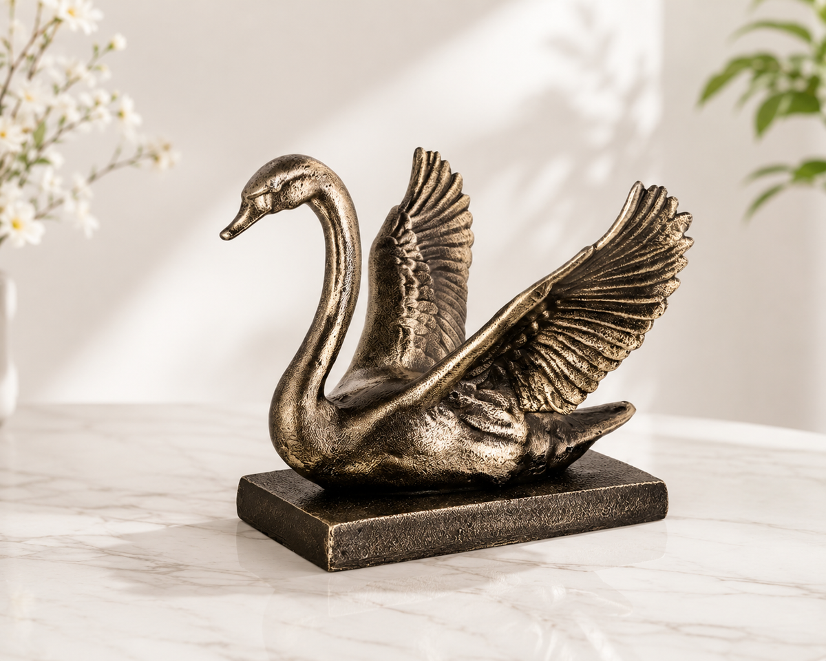Handcrafted Artistic Swan Sculpture with Vintage Finish