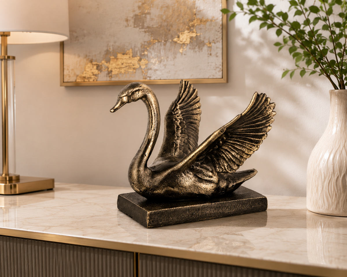 Handcrafted Artistic Swan Sculpture with Vintage Finish