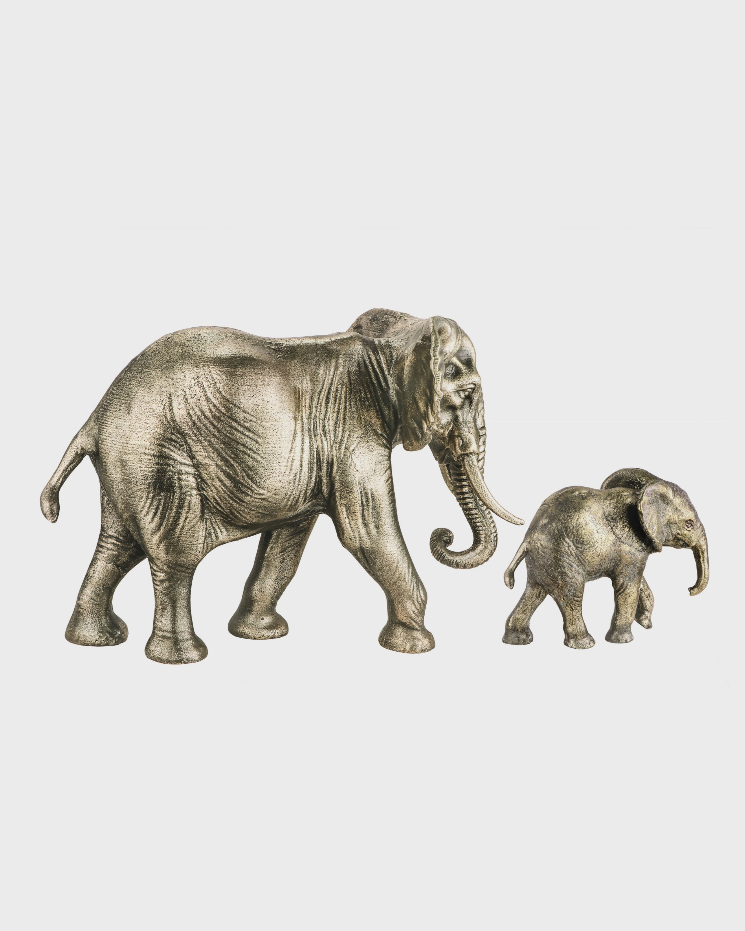 Handcrafted Vintage Gold Mother & Baby Elephant Sculptures