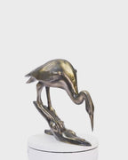 Handcrafted Vintage-Copper-Finish Heron Sculpture on Branch Base